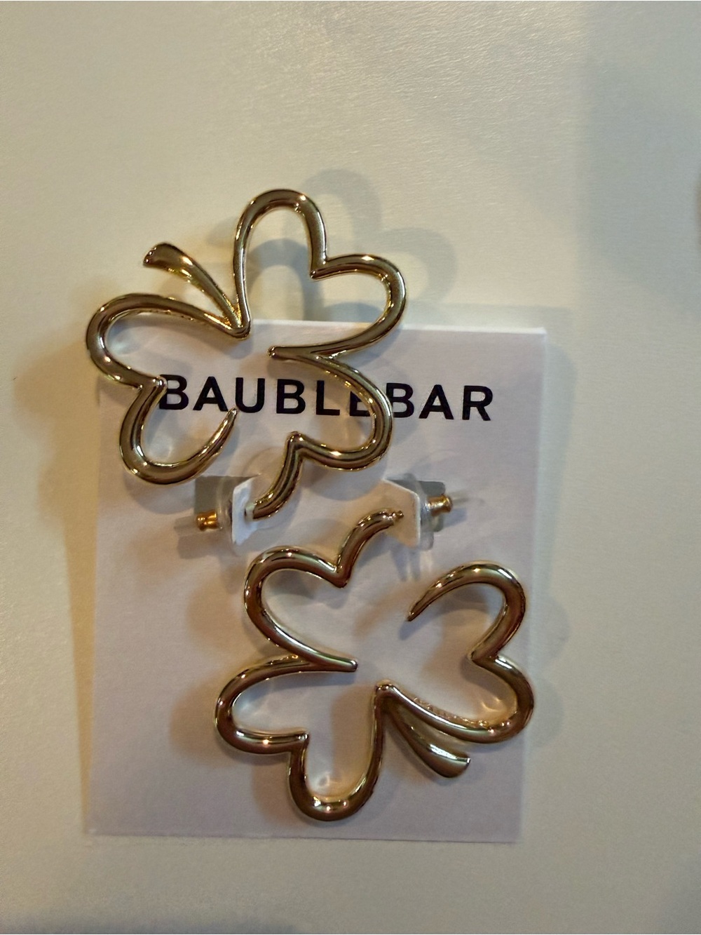 BaubleBar Gold Clover Hoop Earrings NWT